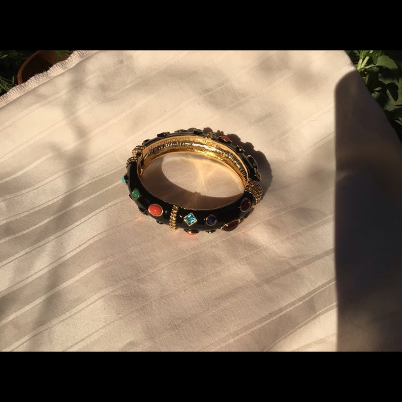 Kenneth J. Lane Jeweled Black & Gold Enamel Bangle Bracelet Multi - Picture 7 of 11
